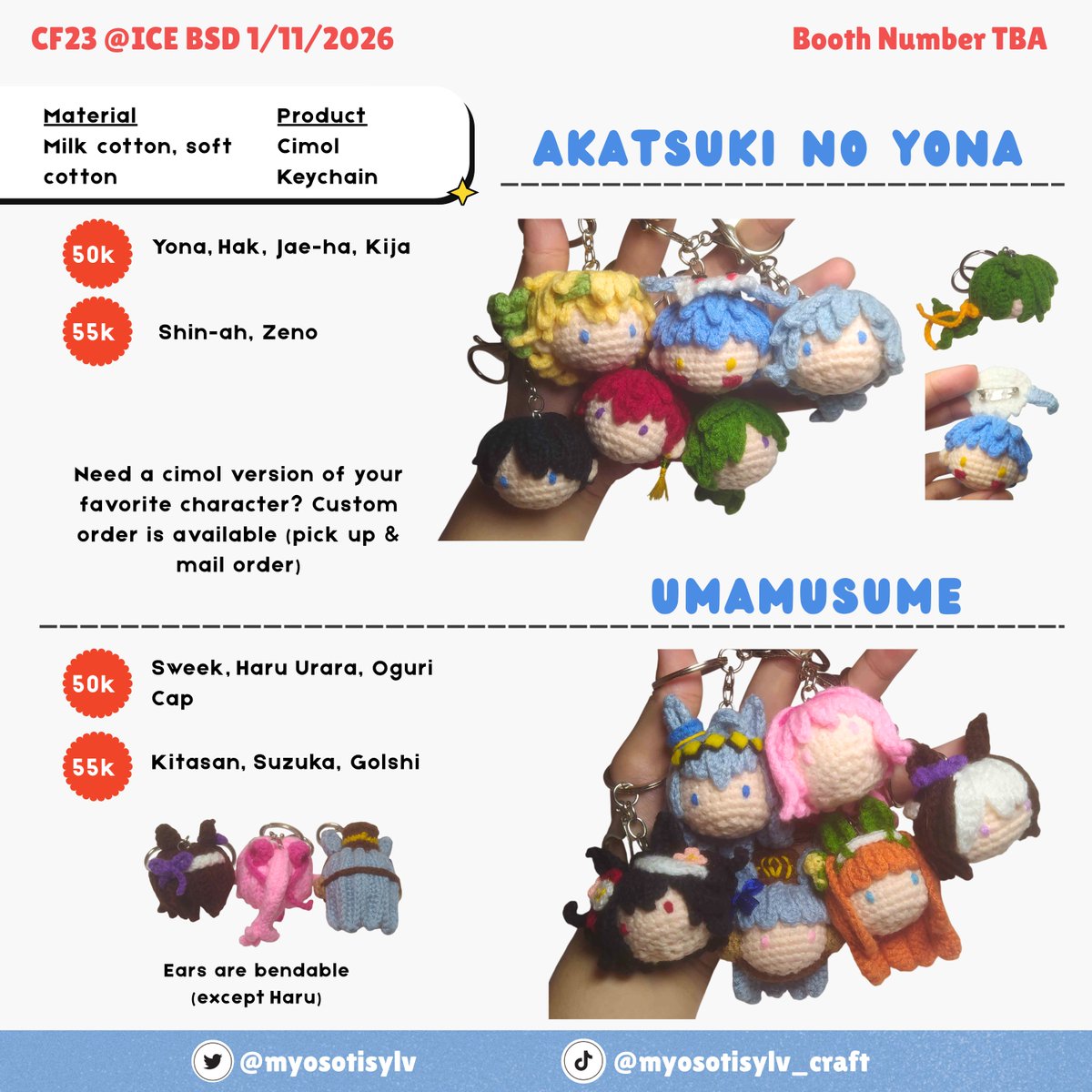 myosotisylv's tweet photo. [❤️&amp;🔁 are appreciated!]

Myosotisylv's #CF23 Pre-Order: OPEN

- Pick Up (Day 2): 15-28 Sept/full slot
- Mail Order (Manual &amp; 🍊): 15 Sept-10 Oct/full slot

⭐️Original, Akatsuki no Yona, Umamusume, NijiEN
🧶Custom🆗 

🔗Order👇
#CF23Catalogue https://t.co/hnjZeewtU3