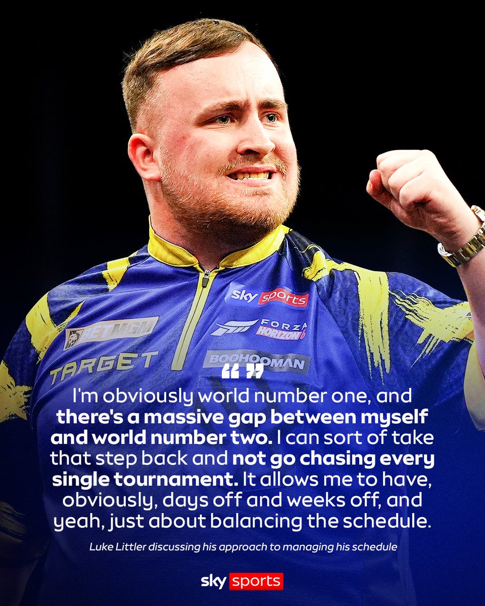 SkySportsDarts's tweet photo. Luke Littler says he needs 'crucial days off' as he continues his chase for history ahead of the World Series of Darts Finals 💬🎯 https://t.co/9LEoZJlZNZ