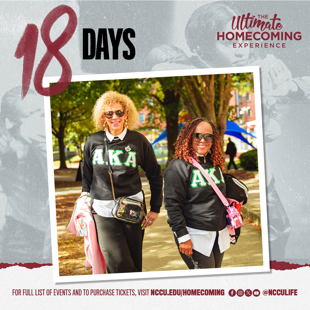NCCULife's tweet photo. #NCCUCommunity | 18 days until Homecoming! From the Yard to the tailgate, Greek pride is always on display during The Ultimate Homecoming Experience. Get your tickets now at https://t.co/Xx1bcuFlj4. #NCCUHC26 #EaglePride #NCCULife #WeAreNCCU https://t.co/2O5PPOkIsu