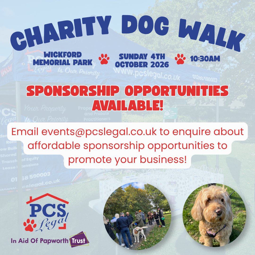 PCSLEGAL's tweet photo. We're looking for sponsors for our 3rd Annual Charity Dog Walk! 

Sponsorships available for main sponsor, goody bag sponsor &amp; our 3 doggy competitions. 

For the opportunity to showcase your business to our attendees, email events@pcslegal.co.uk now! 🐾 https://t.co/UDnIpI6GaO