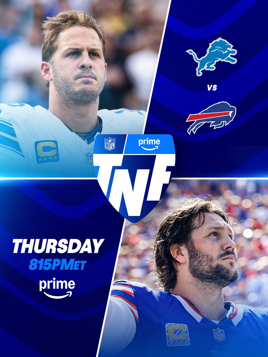 NFL's tweet photo. The @BuffaloBills open the new @HighmarkStadm against the @Lions on the first TNF of the season 🔥

DETvsBUF - Thursday at 8:15PM ET on Prime Video
Stream on @NFLPlus https://t.co/2ALBSmFldK