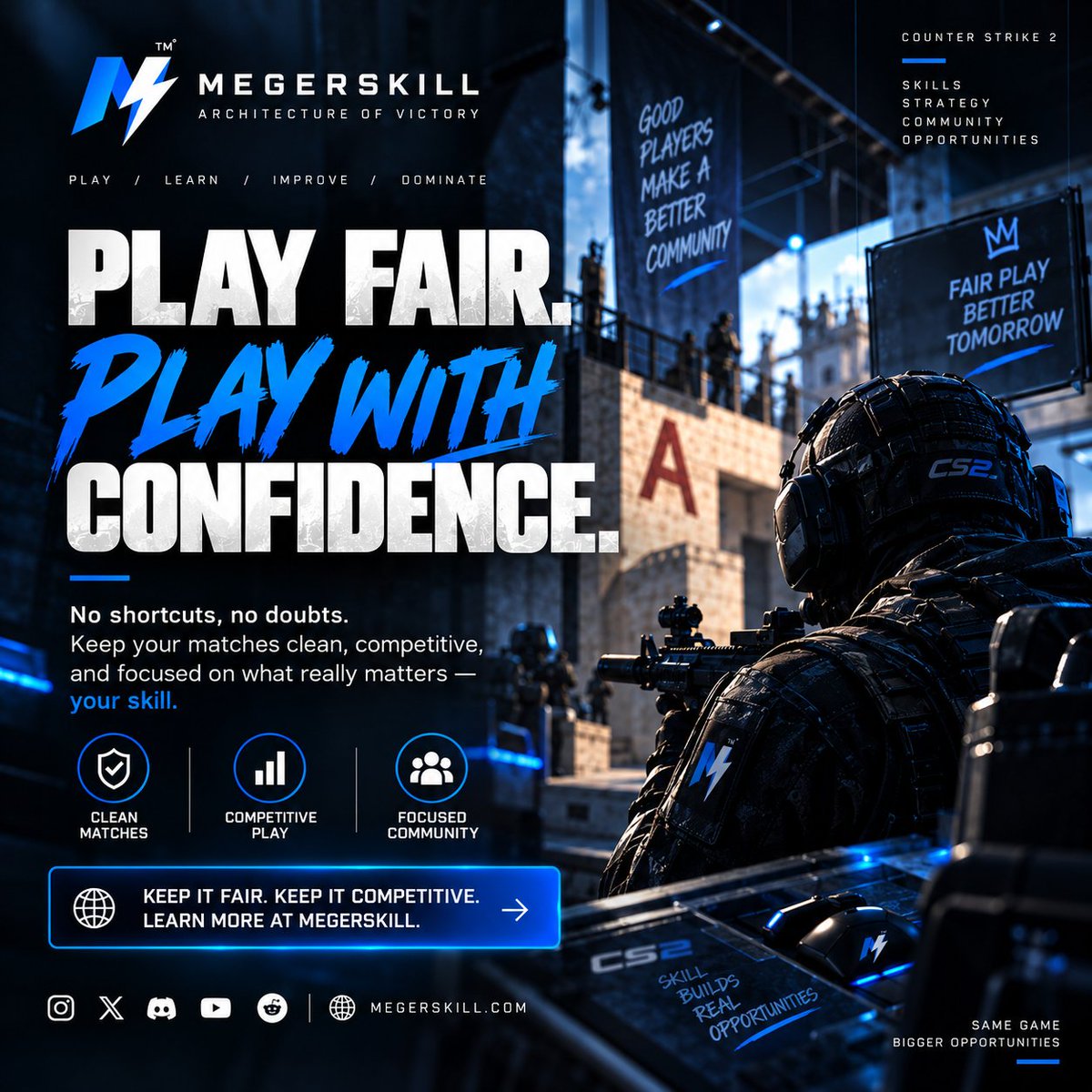 Meger_Skill's tweet photo. Play fair. Play with confidence. 🎯🔥

No shortcuts. No doubts. Just clean matches, competitive play, and a community built around real skill. Whether you're looking to improve, compete, or dominate in CS2, Megerskill is where your game meets bigger opportunities. https://t.co/9SmFcgY7bT