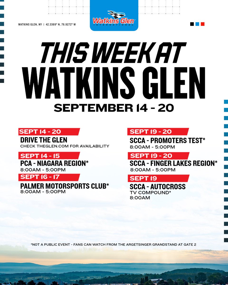 WGI's tweet photo. 🏁This Week at The Glen🏁

Don't miss a moment! Check out everything happening at Watkins Glen International this week, and learn more at https://t.co/PZ6qrPlewW. https://t.co/b2i3e9Wzwm