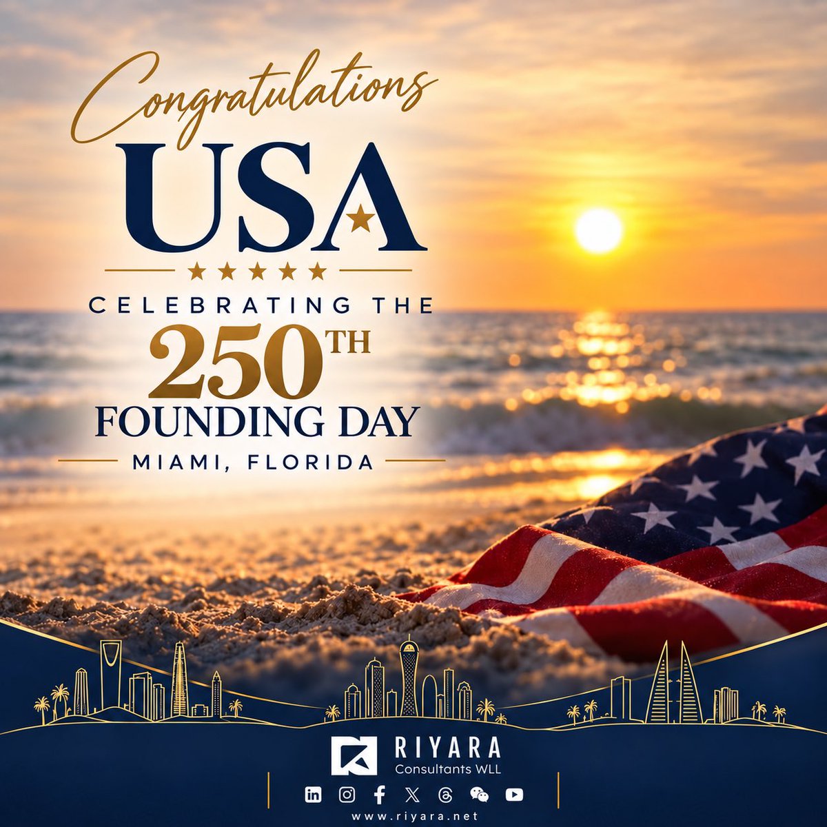 Riyaraconsult's tweet photo. Happy 250th Founding Day of United States 🇺🇸 

🇺🇸 🇸🇦 🇧🇭 
#riyara #riyarabh #riyarasaudi #riyarausa #riyaradoha #teamriyara https://t.co/bIzVN6mHU2