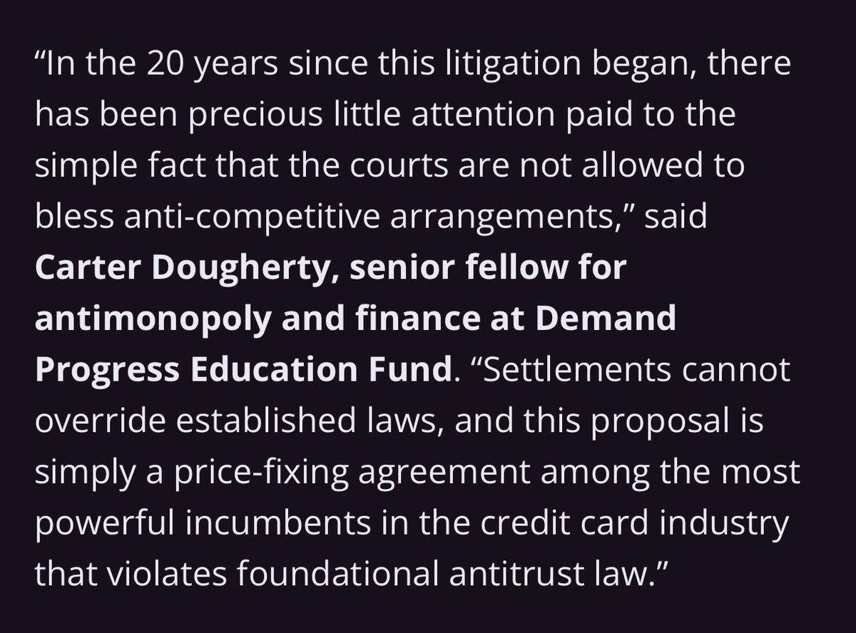 demandprogress's tweet photo. Demand Progress, @econliberties, @ConsumerReports &amp; @SmlBizMajority asked the courts to stop the Visa-Mastercard duopoly that works with megabanks to keep the costs of credit cards high. Judges are not allowed to rewrite the Sherman Act! https://t.co/GzSeYbweGs