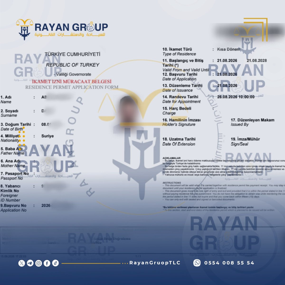 RayanGruopTlc's tweet photo. 🎉 مبارك لعميلنا… إقامة لمدة سنتين في تركيا 🇹🇷

بفضل الله، تم استخراج إقامة لمدة سنتين لأحد عملائنا، بعد دخوله إلى تركيا بإحدى الفيز المستخرجة من سوريا عن طريق شركة الريان للسياحة والاستشارات القانونية.

من استخراج الفيزا من سوريا، وصولاً إلى تركيا، وحتى متابعة ملف الإقامة… نكمل معكم الطريق خطوة بخطوة. 🤝

نتمنى لعميلنا إقامة موفقة، ونبارك له هذه الخطوة الجديدة. ❤️

📲 للاستفسار وبدء إجراءات التقديم عبر واتساب:
+90 554 008 55 54

RAYAN GROUP | الريان غروب
للسياحة والاستشارات القانونية
نبني الثقة معكم… فيزا بعد فيزا، وإقامة بعد إقامة. 🇹🇷

#الريان_غروب #RayanGroup #الإقامة_في_تركيا #إقامة_تركيا #فيزا_تركيا #فيزا_من_سوريا #تركيا #اسطنبول