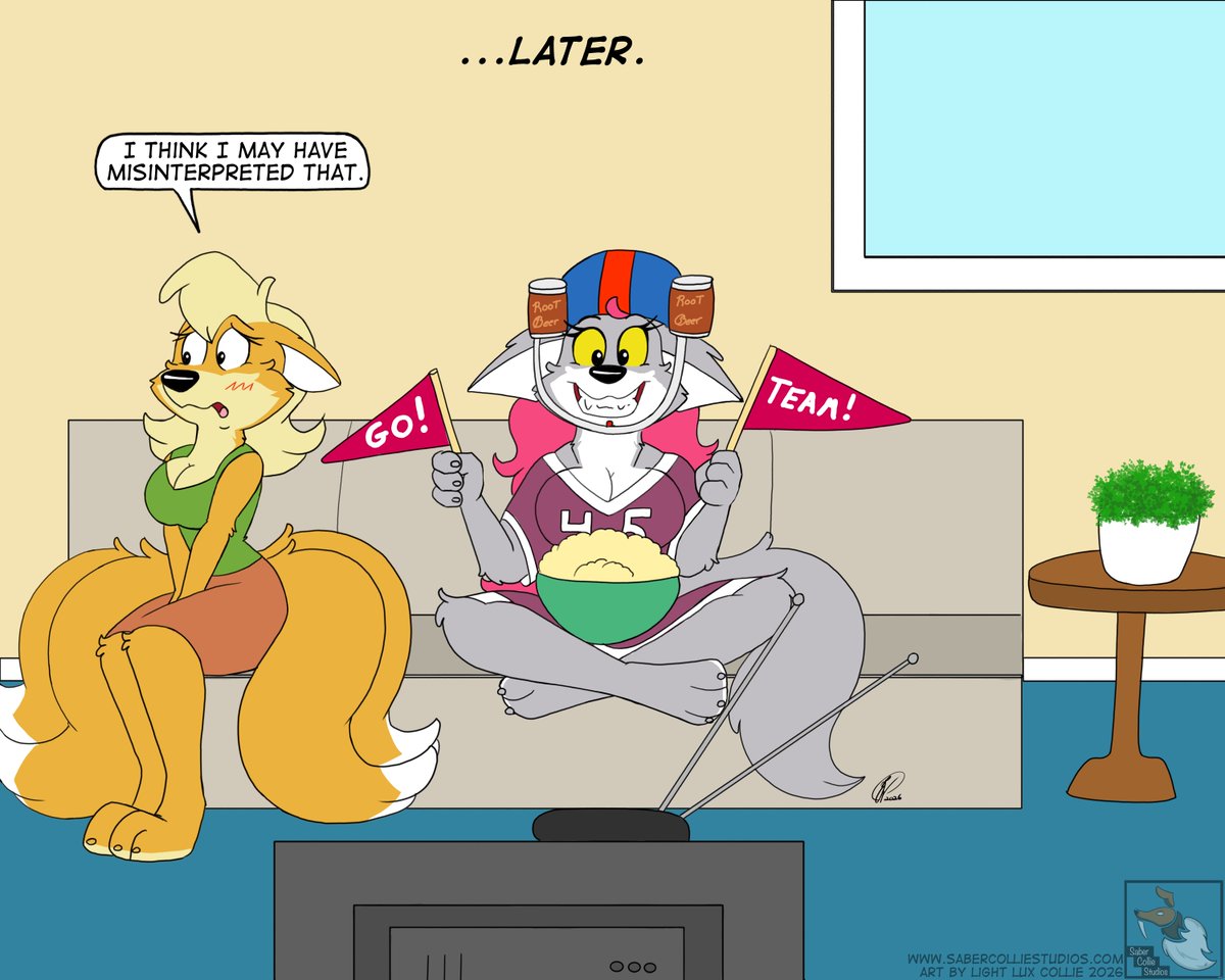 lightluxcollie's tweet photo. Dork number one is an innocent boy brained sports fanatic who doesn't realize how he comes off in that body.

Dork number two is an awkward weirdo who misread the whole thing and should have realized what dork number one actually meant.

#art #cartoon #toon #cartoonart #lightluxcollie #sabercolliestudios #Denatured