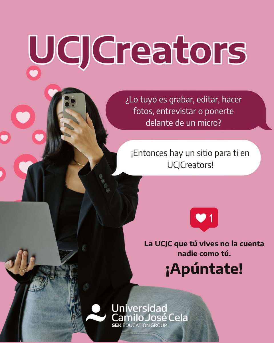 universidadcjc's tweet photo. ¿Te gusta grabar, editar, hacer fotos, entrevistar o ponerte delante de un micro? Vuelve UCJCreators. 👀

Crea contenido para las redes de la UCJC y suma horas de beca. 
👉🏻 Únete a la comunidad de WhatsApp aquí: https://t.co/C1LW0ALSwT

#UCJC #UCJCreators #Influencers https://t.co/ssWsrpoNxP