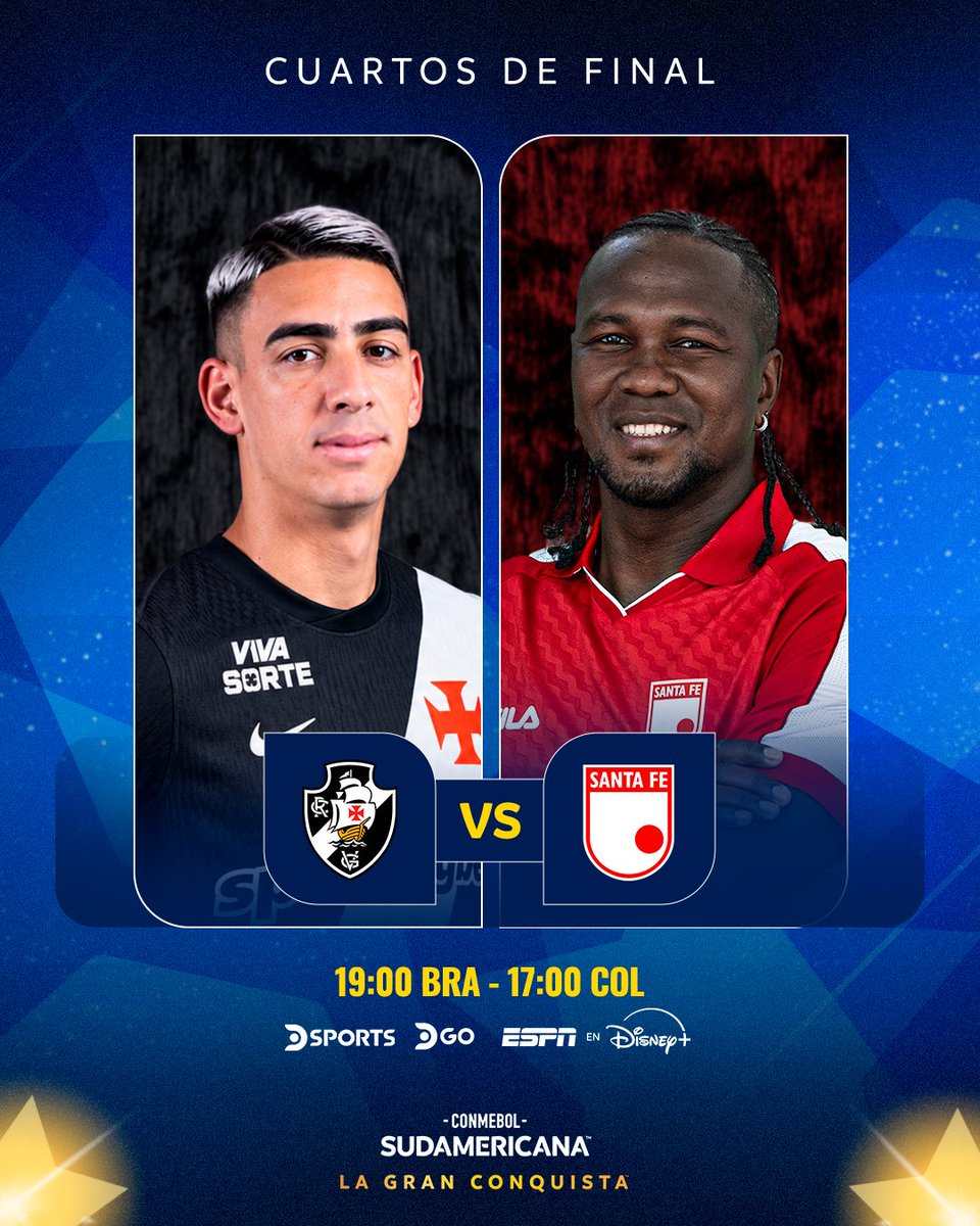 Sudamericana's tweet photo. 🇧🇷🏆🇨🇴 ¡A todo o nada! @VascodaGama y @SantaFe definen su futuro en Río y buscan el boleto a Semifinales de la CONMEBOL #Sudamericana 

#LaGranConquista https://t.co/5AxyQ4XcwQ
