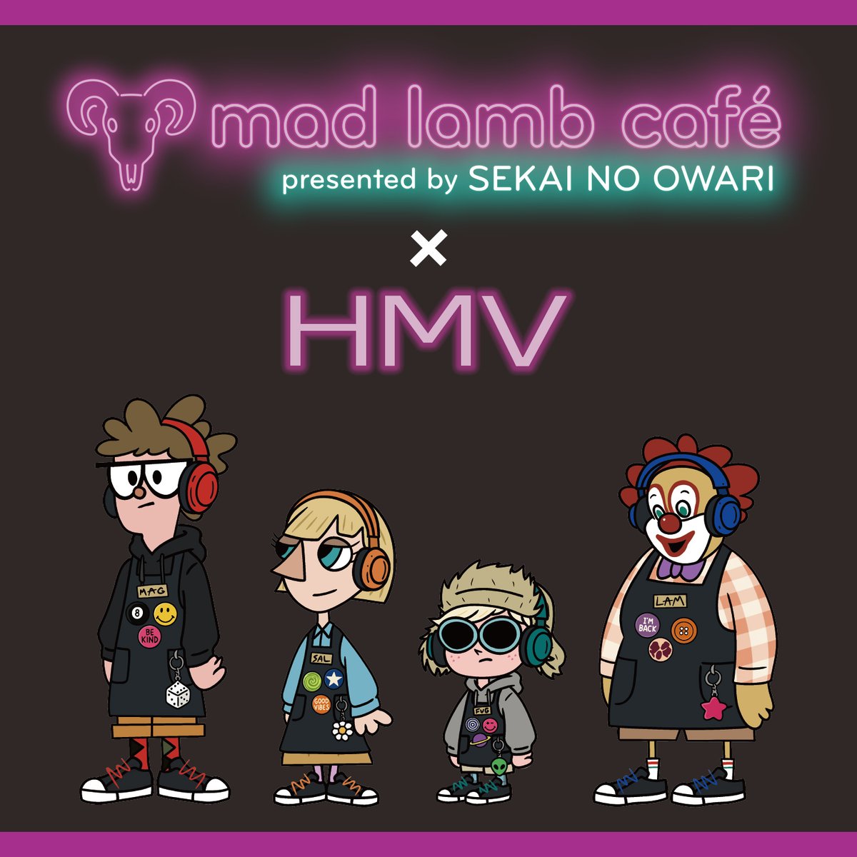 HMV_Japan's tweet photo. ＼ローソングループ限定！／
【SEKAI NO OWARI】
「mad lamb cafe×HMV」オリジナルグッズが受注受付中🌟

EC販売期間：9/15(火)18:00〜10/9(金)23:30迄
