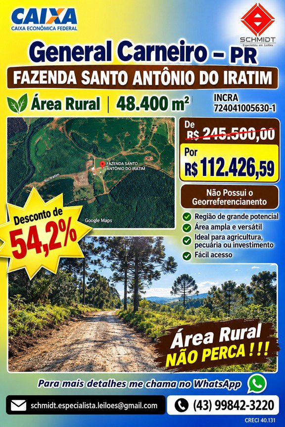 EdsonCelia86's tweet photo. Imovel Rural..... 54% de desconto https://t.co/HLPo981ZUO
