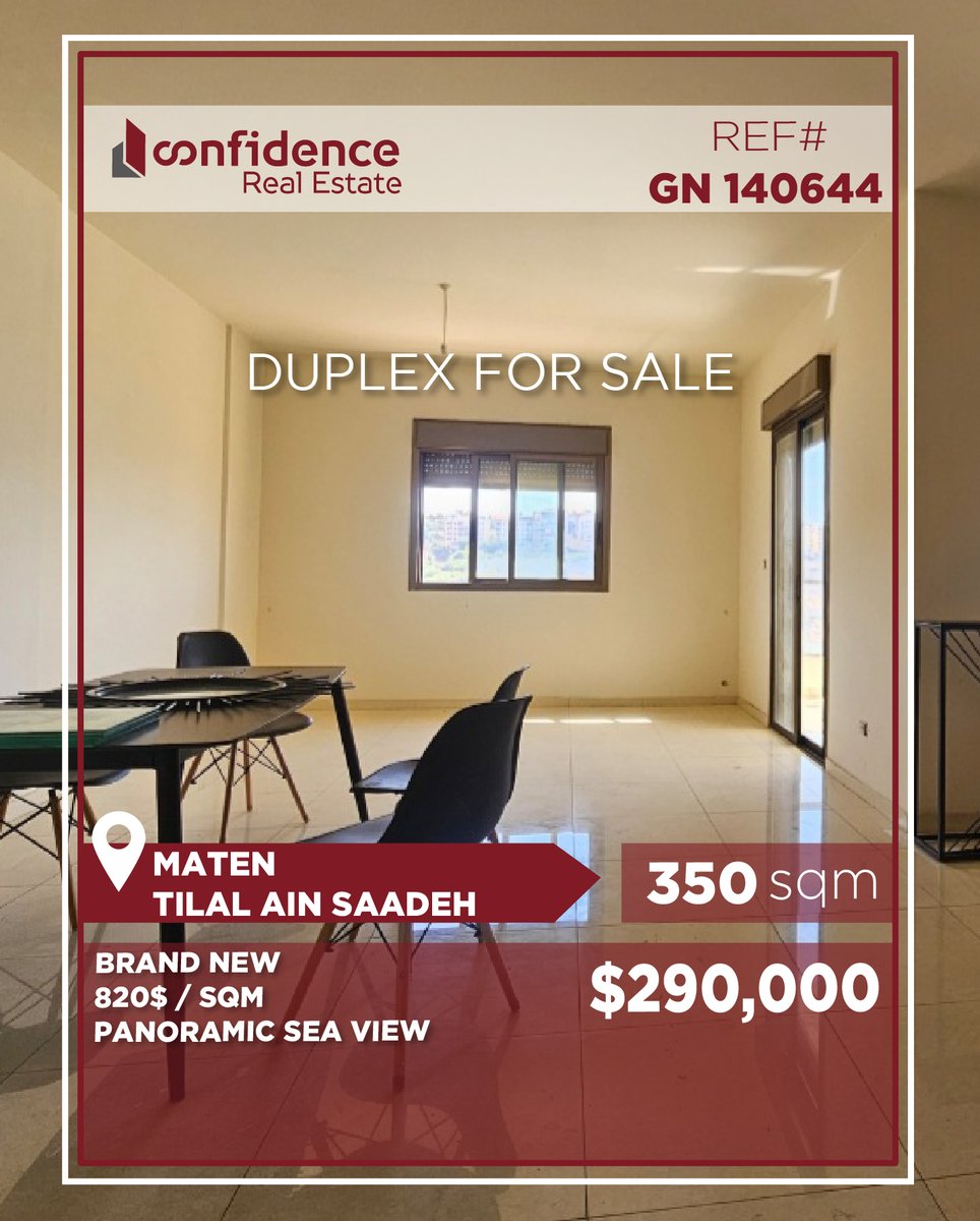confidence_cre's tweet photo. Price: 290,000 + 2.5% Commission
Brand-New Duplex for Sale | Tilal Ain Saadeh | 350 SQM
For more information, contact us on:
71000850
REF#GN140644
#AinSaadeh #TilalAinSaadeh #DuplexForSale #SeaView #PanoramicSeaView #LebanonRealEstate
#CONFIGN
A https://t.co/lNHHYB0i99