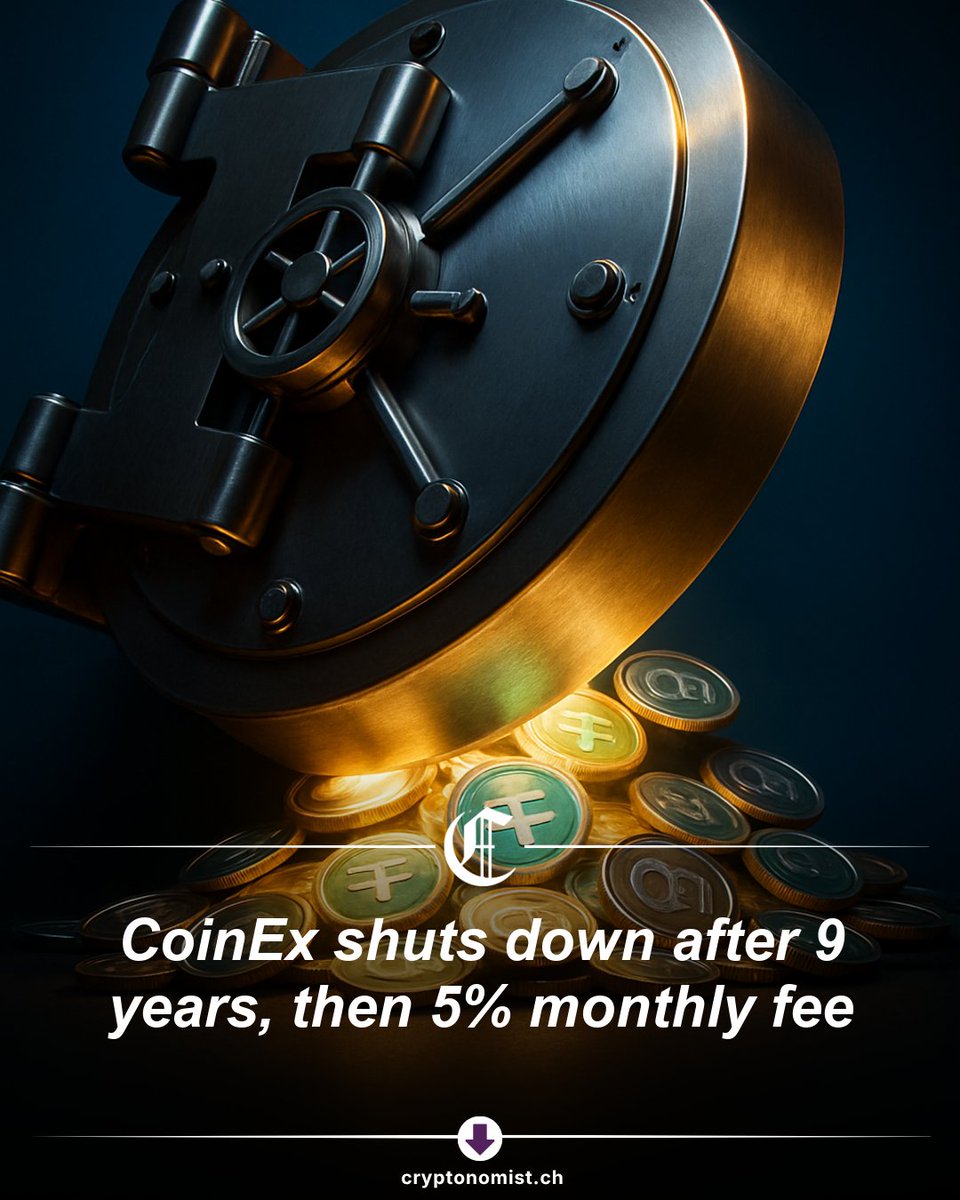 Cryptonomist_en's tweet photo. @coinexcom shuts down: withdrawals close December 22, 2026.
After that, unclaimed USDT face a 5% monthly fee until 2028.
Cost falls on late withdrawers and CET holders, bought back at 0.005 USDT.

#CoinEx #cryptoexchange #CET #cryptoregulation #exchangeshutdown

Read the full article on Cryptonomist: https://t.co/B75Bk8JSmT