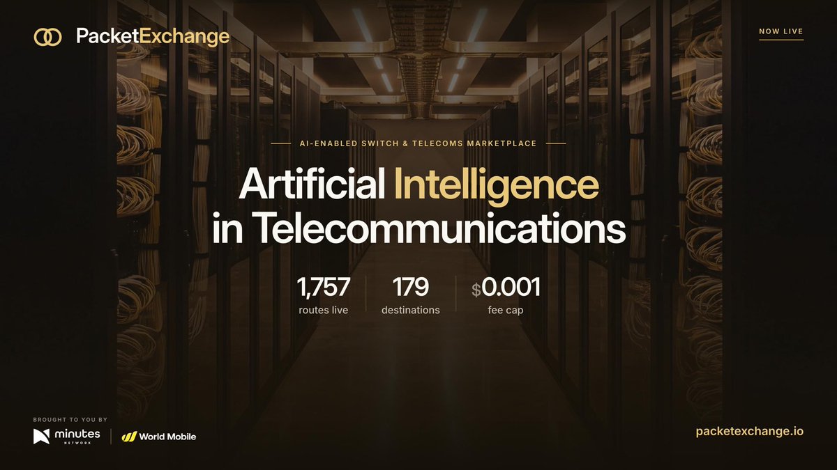 Minutes_Network's tweet photo. PacketExchange is live.

The world’s first AI-enabled carrier switch and telecom exchange.

Voice termination, A2P SMS and numbers - listed directly by the carriers who run them.

Interconnect in minutes. Let AI route every call on live quality. Find the best route. Protect your margin.

From a single account:

• Run your own carrier switch in plain English. AI Control proposes. You approve. You keep the margin.

• Buy and sell routes in an open wholesale marketplace, priced before you buy.

• Test caller ID on real handsets before a single call goes out.

• Put idle routes back to work with Revenue Turbine.

• Run outbound AI voice agents and a built-in dialer.

• Build on all of it through REST API, MCP and x402.

Brought to you by Minutes Network & World Mobile.

The exchange is open.

https://t.co/SpeimDN5XR