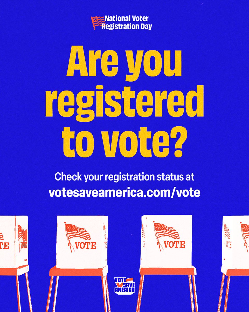 votesaveamerica's tweet photo. It’s National Voter Registration Day! Check your status, then send this post to five friends. https://t.co/07l6mM0i1L