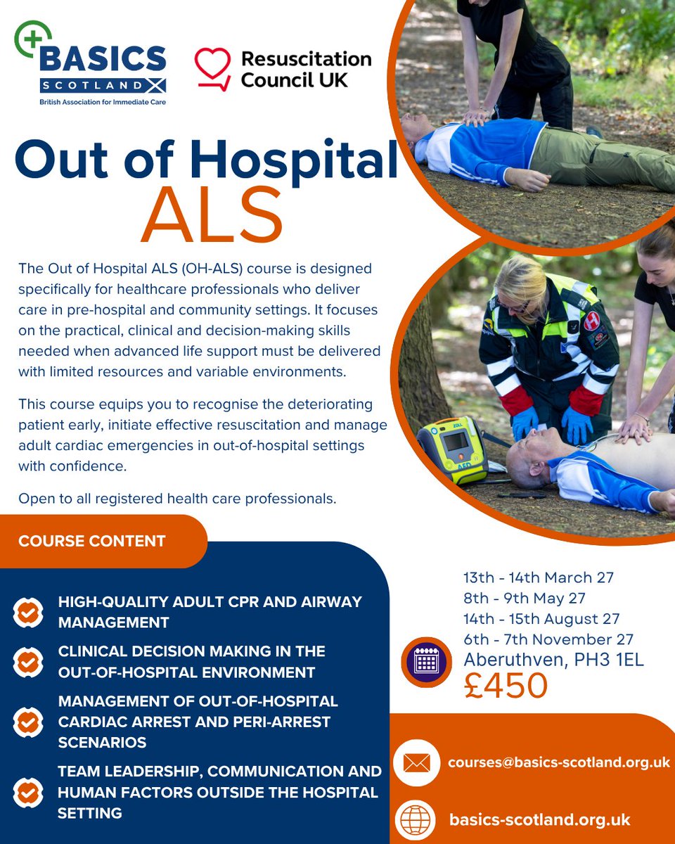 BASICSScotland's tweet photo. We’ve received a cancellation for our upcoming OH-ALS course.

This a great opportunity to secure a place on one of our remaining OH-ALS courses this year!

Aberuthven, PH3 1EL
31 October – 1 November 2026

Get in touch to secure your space 

courses@basics-scotland.org.uk https://t.co/hYVJq2h4CN