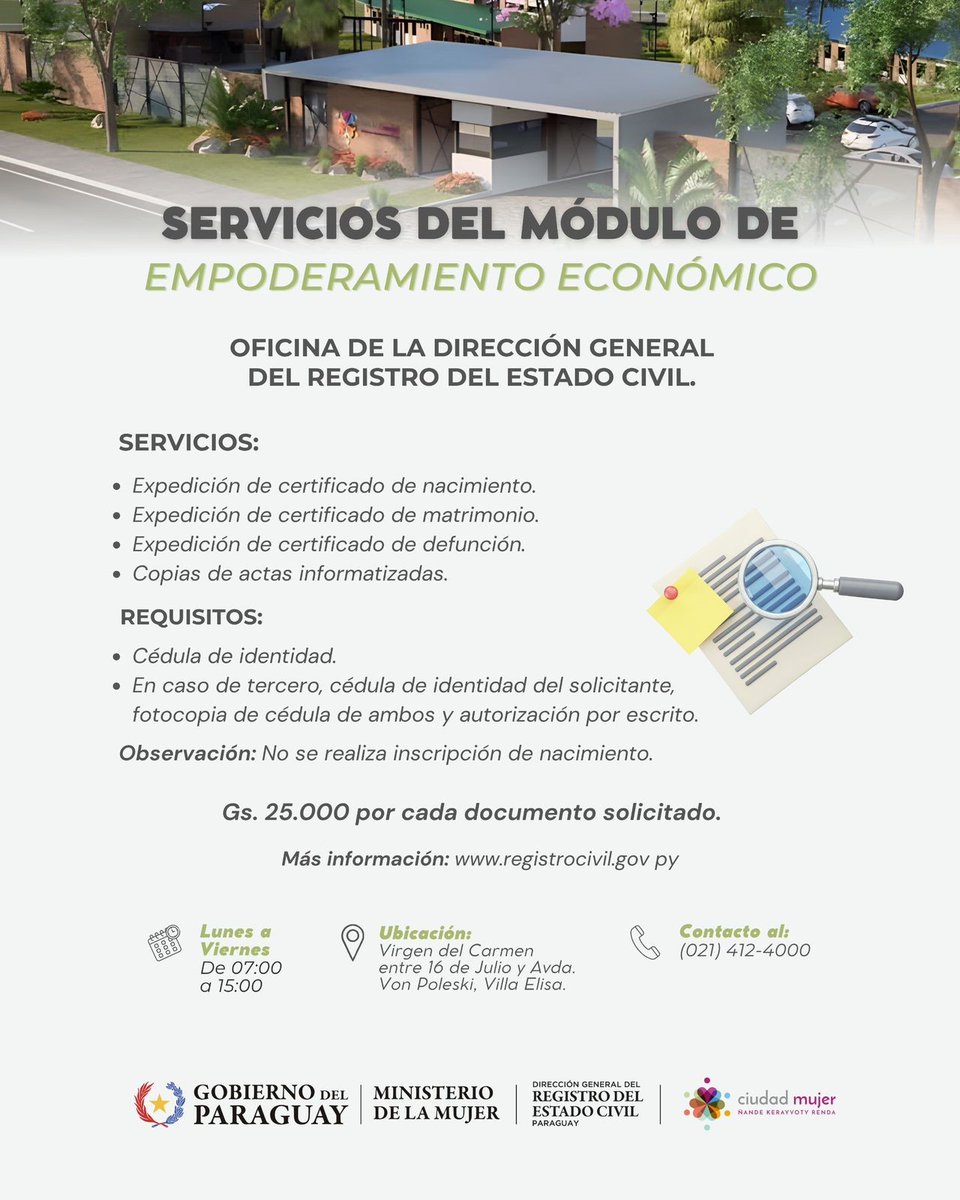 ciudadmujerpy's tweet photo. Impulsamos tu desarrollo personal y profesional con servicios gratuitos que fortalecen tu autonomía económica.
✨ Identificaciones y certificados
✨ Formación y empleo
✨ Emprendedurismo y asesoría legal
✨ Apoyo productivo rural
¡Empoderate en Ciudad Mujer!

#GobiernodelParaguay https://t.co/Lk8eSuFN60