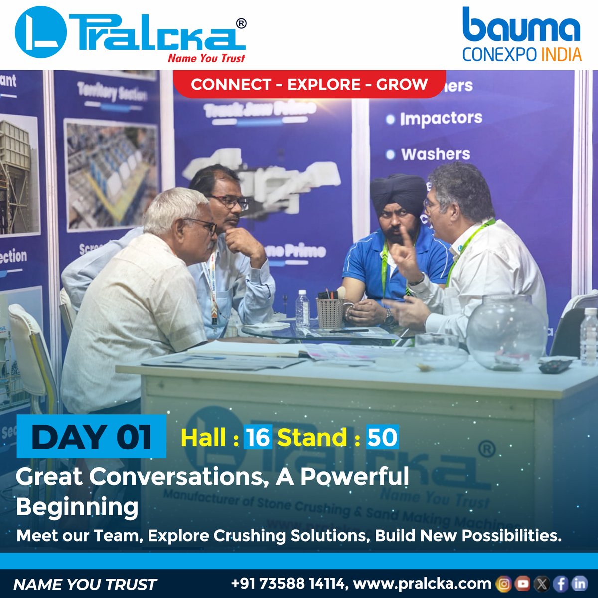 Pralcka's tweet photo. DAY 01 at bauma CONEXPO INDIA 2026 

🚀A strong start with great conversations, valuable connections &amp; exciting opportunities.Visit Pralcka and explore our advanced crushing solutions.

📍 Hall 16 | Stand D50
🌐 https://t.co/tir4ZwwNJj

#Pralcka #BaumaConexpoIndia2026 https://t.co/tfsxOuyBuG