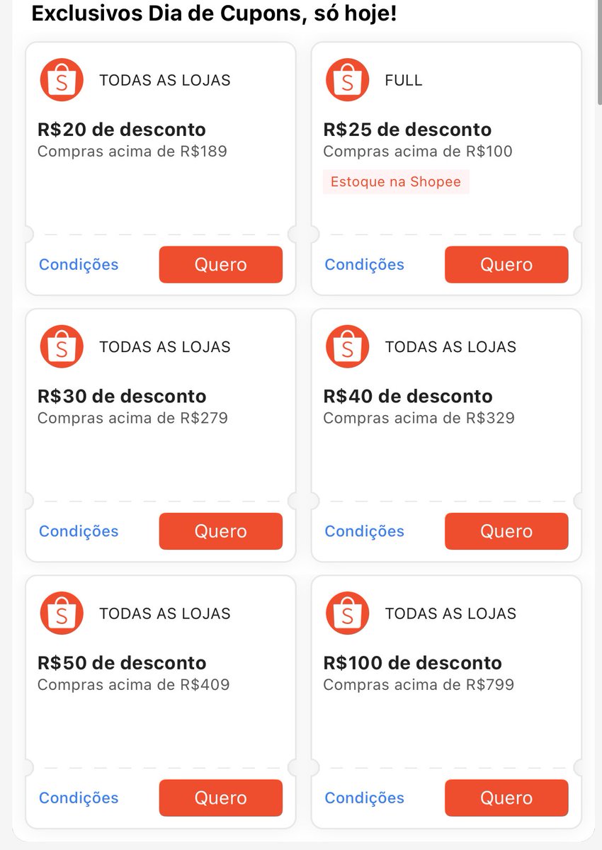 achadinhodababs's tweet photo. 🚨CUPONS SHOPEE

💸R$20 OFF I R$25 OFF I R$30 OFF I R$40 OFF I R$50 OFF I R$100 OFF
🛒 RESGATE AQUI: https://t.co/45pNpVpE8o https://t.co/02z0e9FX2Q