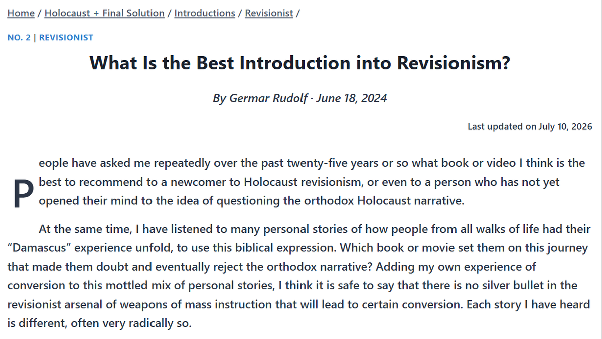 CODOH_OFFICIAL's tweet photo. CODOH article of the day:
What Is the Best Introduction into Revisionism?

Read it here:
https://t.co/IgRgKXkOMd https://t.co/oFVQr9Hssx