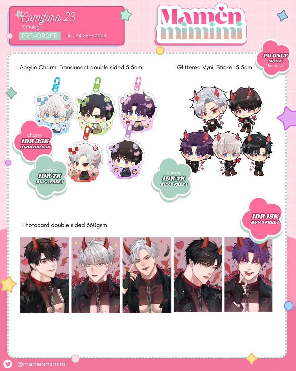 mamenmimimi's tweet photo. 🔃+💕
 please! 🥹

Mamen’s #CF23 Preorder (Pickup &amp; Mailorder) + GA!
✦ 9-13 May 
✦ BOOTH NO TBA (Both days)
✦ PICKUP : https://t.co/GKijJcdx32
✦  MAIL ORDER : https://t.co/gzRXlg0Dlg
✦ LADS HSR ALNST GENSHIN JJK VALORANT

details⬇️
#comifuro23 #CF23catalogue #CF23catalog https://t.co/kTekdUobMl