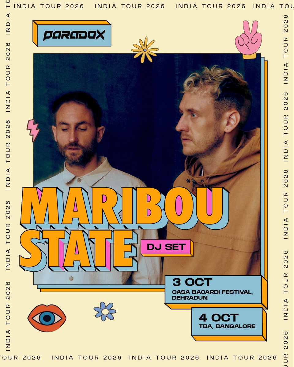 Paradoxindia_'s tweet photo. @mariboustate 🇮🇳

The UK duo return to India this October for two DJ sets across the country.

3 OCT
@casabacardiin Festival, Dehradun

04 OCT
Bangalore, TBA

Tickets are live - link in bio 

#MaribouState #ParadoxEvents #IndiaTour2026 https://t.co/gPIUudlf85