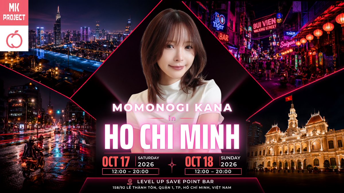 Kana_Momonogi's tweet photo. 🇻🇳ベトナムイベント開催決定！🍑✨

📍ホーチミン
📅 10月17日・18日

🎫
9月16日 18:00〜（ベトナム時間）販売開始！

ホーチミンで皆さんにお会いできるのを
楽しみにしています🇻🇳🍑✈️

https://t.co/woDPWH1S0s https://t.co/8FlBEBIfDR