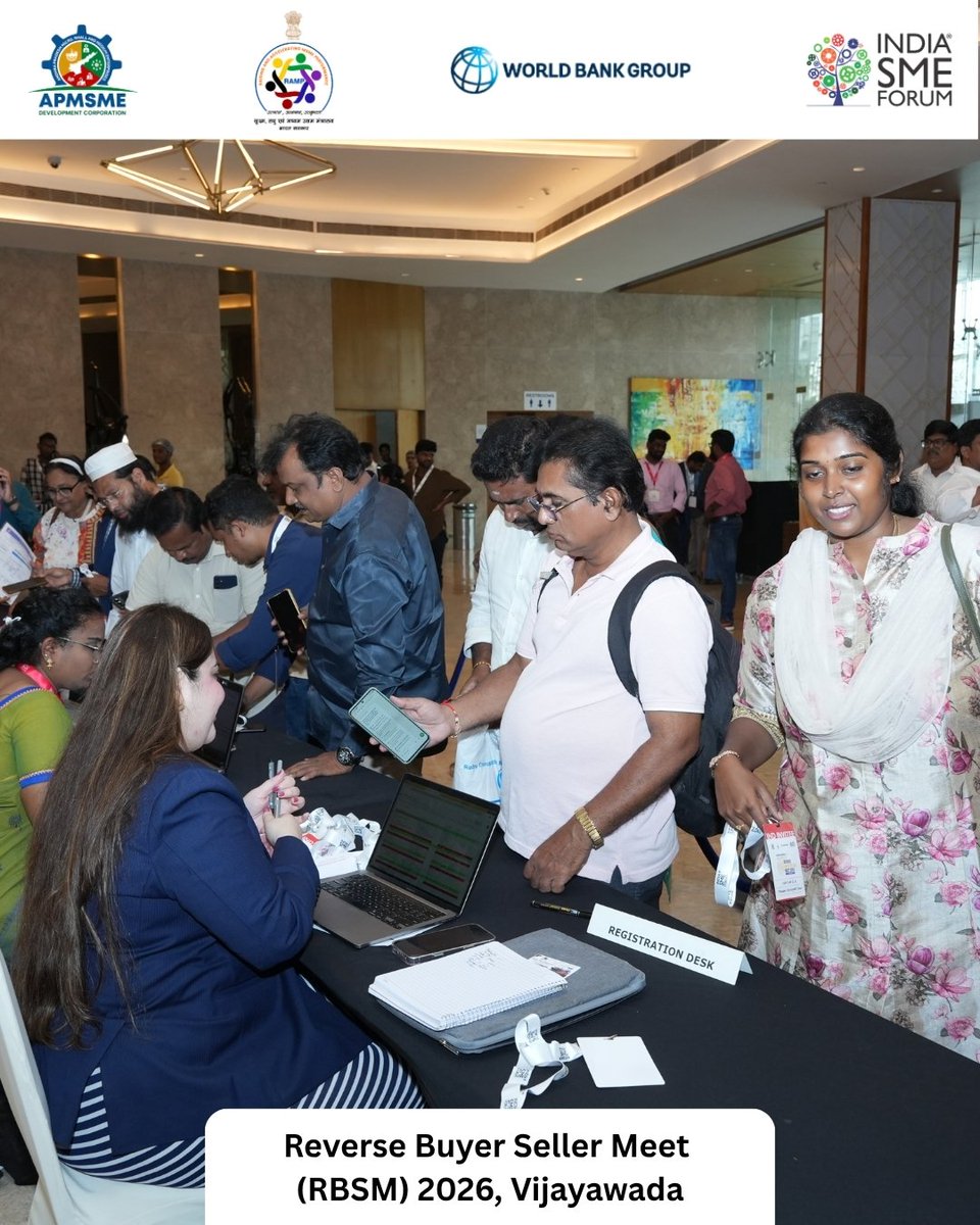 SMEForumIndia's tweet photo. 🌍 RBSM 2026: INDIA MEETS THE WORLD

Vijayawada witnessed a packed two-day RBSM 2026 at Novotel Hotel, bringing together Indian sellers and international buyers to explore export opportunities, new markets and global business partnerships.

The two-day event opened with the welcome of dignitaries, followed by the traditional lamp lighting ceremony, graced by Directors of AP MSMEDC — PVV Satyanarayana Murthy, Neelapu Vijayanada Reddy, Dr. Chinnaraju G and Pradhana Vijayaram.

The International Buyers were then felicitated by the dignitaries, recognising their participation in the event.

Over the two days, RBSM 2026 became a platform for meaningful B2B interactions, new connections and conversations around taking Indian businesses global.

🤝 From Vijayawada to global markets, RBSM 2026 brought the world closer to Indian SMEs.

#RBSM2026 #IndiaSMEForum #MSME #SMEs #Exports #InternationalTrade #GlobalMarkets #B2B #IndianBusiness