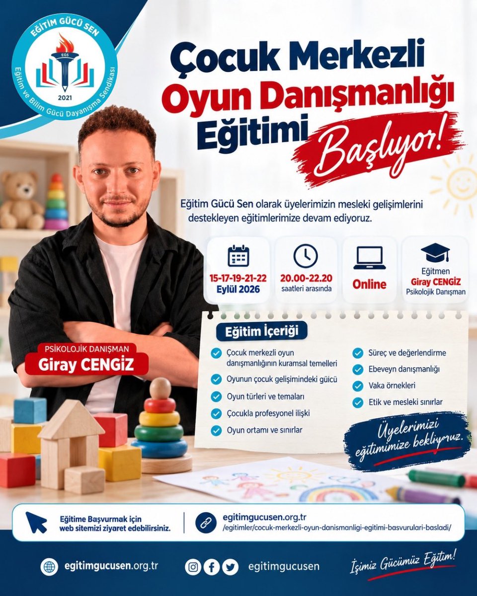 egitimgucusen's tweet photo. Çocuk Merkezli Oyun Danışmanlığı Eğitimimiz Bugün Başlıyor!

Üyelerimizin mesleki gelişimlerini desteklemek amacıyla düzenlediğimiz eğitimlerimize bir yenisini daha ekliyoruz.

Psikolojik Danışman Giray CENGİZ’in eğitmenliğinde gerçekleştirilecek Çocuk Merkezli Oyun Danışmanlığı Eğitimi bugün başlıyor.

Çocukla çalışmada oyunun gücünden, danışmanlık sürecine; ebeveyn danışmanlığından vaka örneklerine kadar kapsamlı bir içerikle üyelerimizle buluşuyoruz.

Tüm katılımcılarımıza verimli ve keyifli bir eğitim süreci diliyoruz.

İşimiz Gücümüz Eğitim!

📌Detaylar ve başvuru için web sitemizi ziyaret edebilirsiniz. 

🔗https://t.co/AsYFcUFzQx