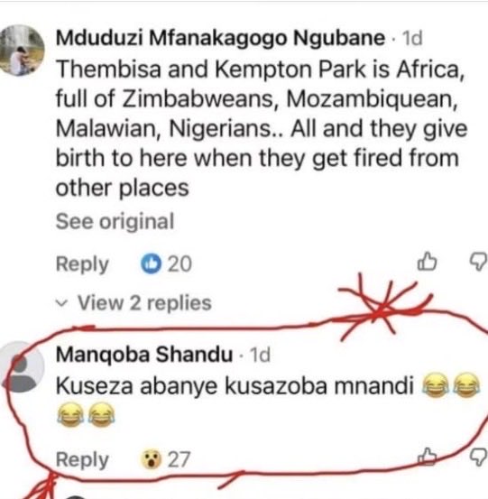 Tygerzs's tweet photo. manqoba shandu commented this yesterday on the Kempton park killings . Today 2 more bodies were found , which brings the total to 7 women killed . This comment was made yesterday. @SAPoliceService his either a prophet suspect or affiliated . #StopGBV https://t.co/8vVSislA8V