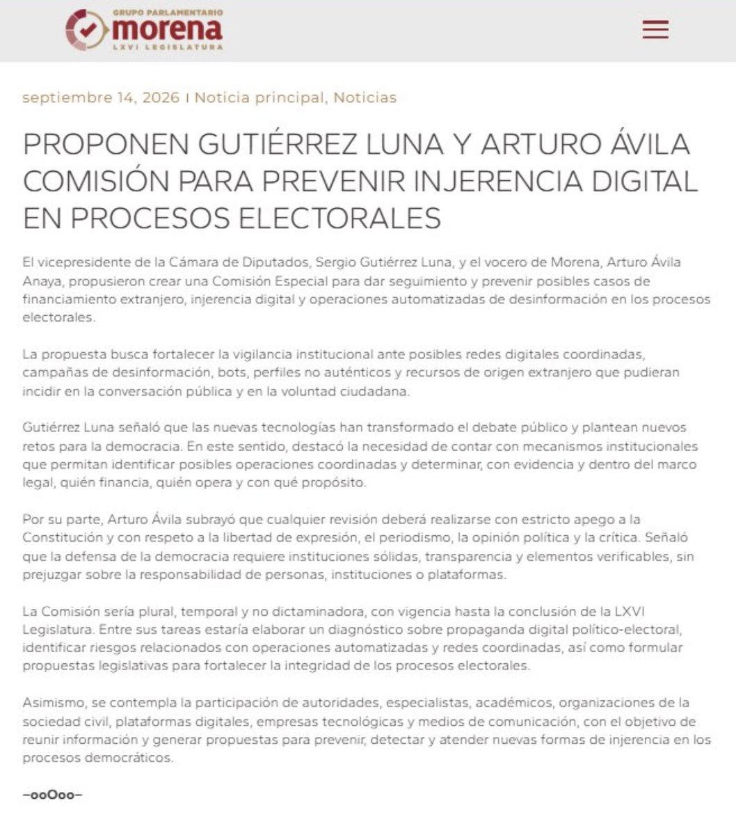 PelonGomis's tweet photo. Finalmente morena descubrió a los verdaderos enemigos de México... ¡Los memes! 

Este par de chupópteros 
@arturoavila_mx 
@Sergeluna_S 
no entiende que la libertad de expresión no se trata de que el gobierno permita que existan opiniones que les favorezcan... ¡Se trata de que sean tolerantes y aguanten vara con las opiniones que no les gustan! 

Alguien puede explicarle al hazme reír de Gutierritos que los memes no son una amenaza a la democracia nomás porque no le causan gracia.

Alguien puede explicarle también al Cero Votos que detrás de los memes no hay bots, ni trolls y mucho menos dinero extranjero sino ciudadanos mexicanos que se están burlando de él porque están hasta la madre de sus ridículas maromas, vulgares mentiras y estúpidas propuestas. 

México tiene gravísimos problemas de inseguridad, extorsión, desapariciones, asesinatos, el sistema de saluT pública está totalmente colapsado, no hay crecimiento económico, hay muchísima corrupción y varios políticos de morena están siendo investigados en Estados Unidos por posibles nexos con el crimen organizado... ¡Y a Gutierritos y al Cero Votos les preocupan los memes! 

Cuando las redes aplauden, defienden y alaban a morena, es participación ciudadana y verdadera libertad de expresión, pero cuando las redes los critican y se burlan de ellos... ¡Es injerencia extranjera! 

Qué difícil saber si con esta publicación estoy cometiendo injerencia digital, alterando la conversación pública, manipulando la voluntad ciudadana y poniendo en riesgo la democracia... O simplemente me estoy pitorreando de este par de demócratas autoritarios con complejo de víctimas y tolerancia selectiva.