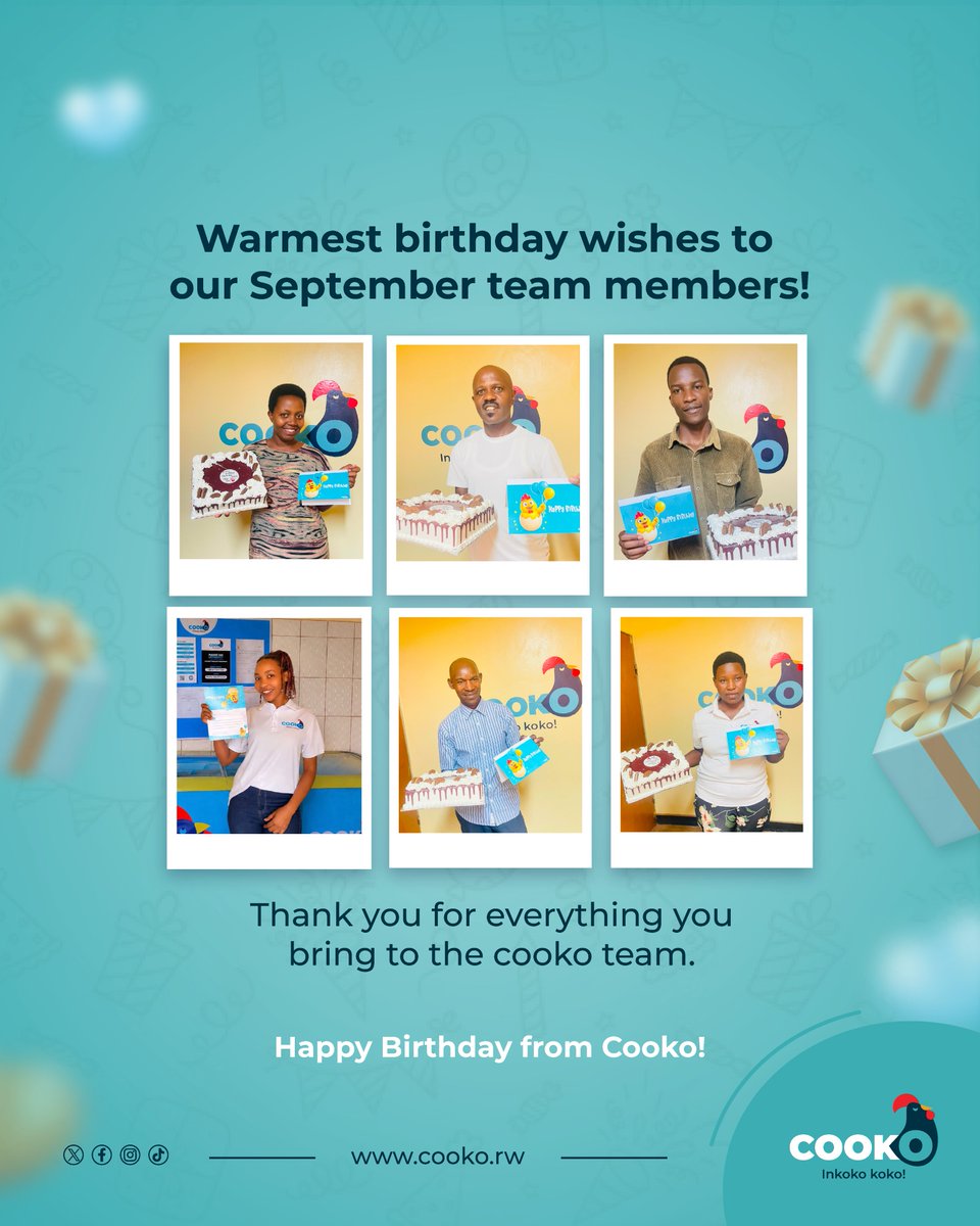 cooko_rw's tweet photo. Wishing a very Happy Birthday to all of our incredible team members celebrating their special day this September!
We are deeply grateful to have you on board and wish you a year ahead filled with growth, and Success! 

#TeamCooko https://t.co/SKgborUCyL