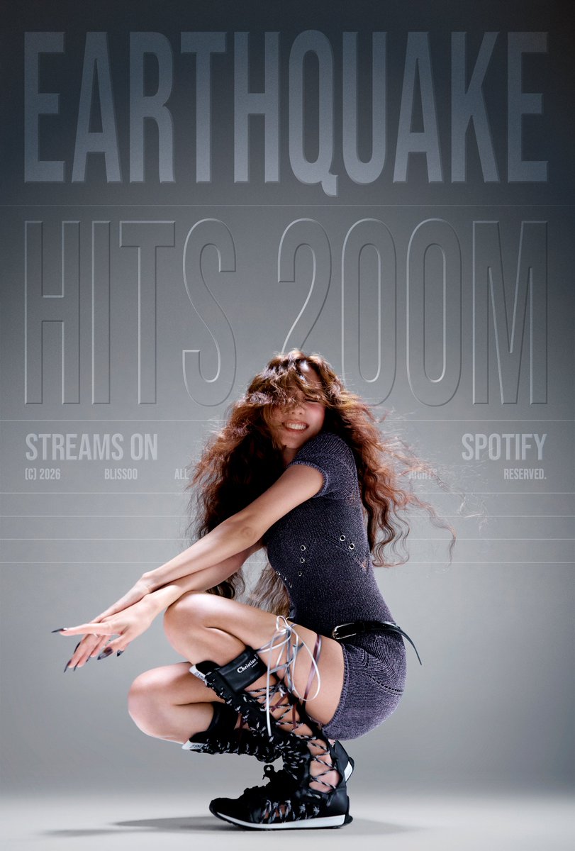 officialBLISSOO's tweet photo. 'earthquake' hits 200M Streams on Spotify 💜

#JISOO #지수 #earthquake #Spotify #200MILLION https://t.co/x89qeXn73w