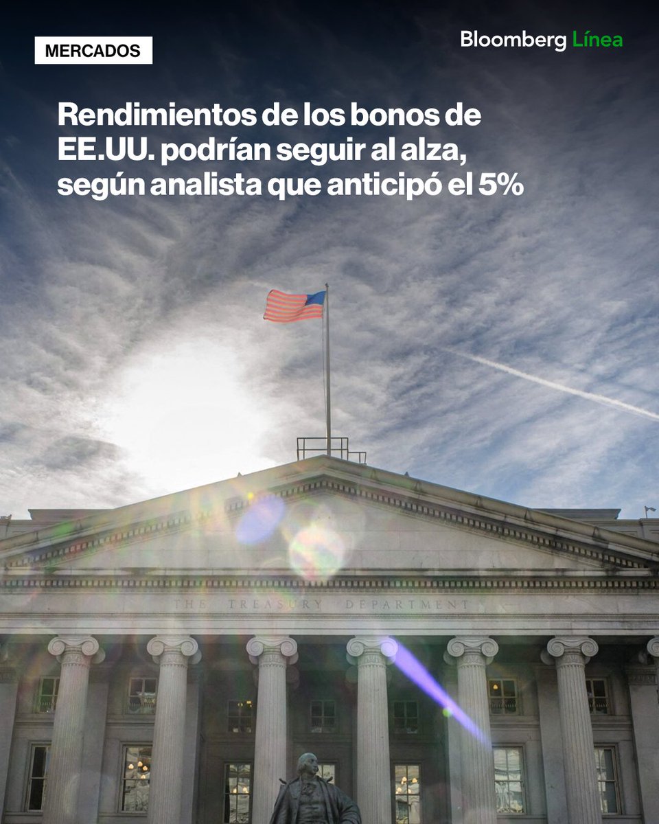 BloombergLinea_'s tweet photo. El analista que anticipó rendimientos del 5% para los bonos del Tesoro cree que pueden subir más: Steven Barrow proyecta 5,2% a finales de 2026 y 5,3% a inicios de 2027.

Te contamos más: https://t.co/FNAXthpBhk

📷: Spanish Bloomberg https://t.co/ejYqD67yan
