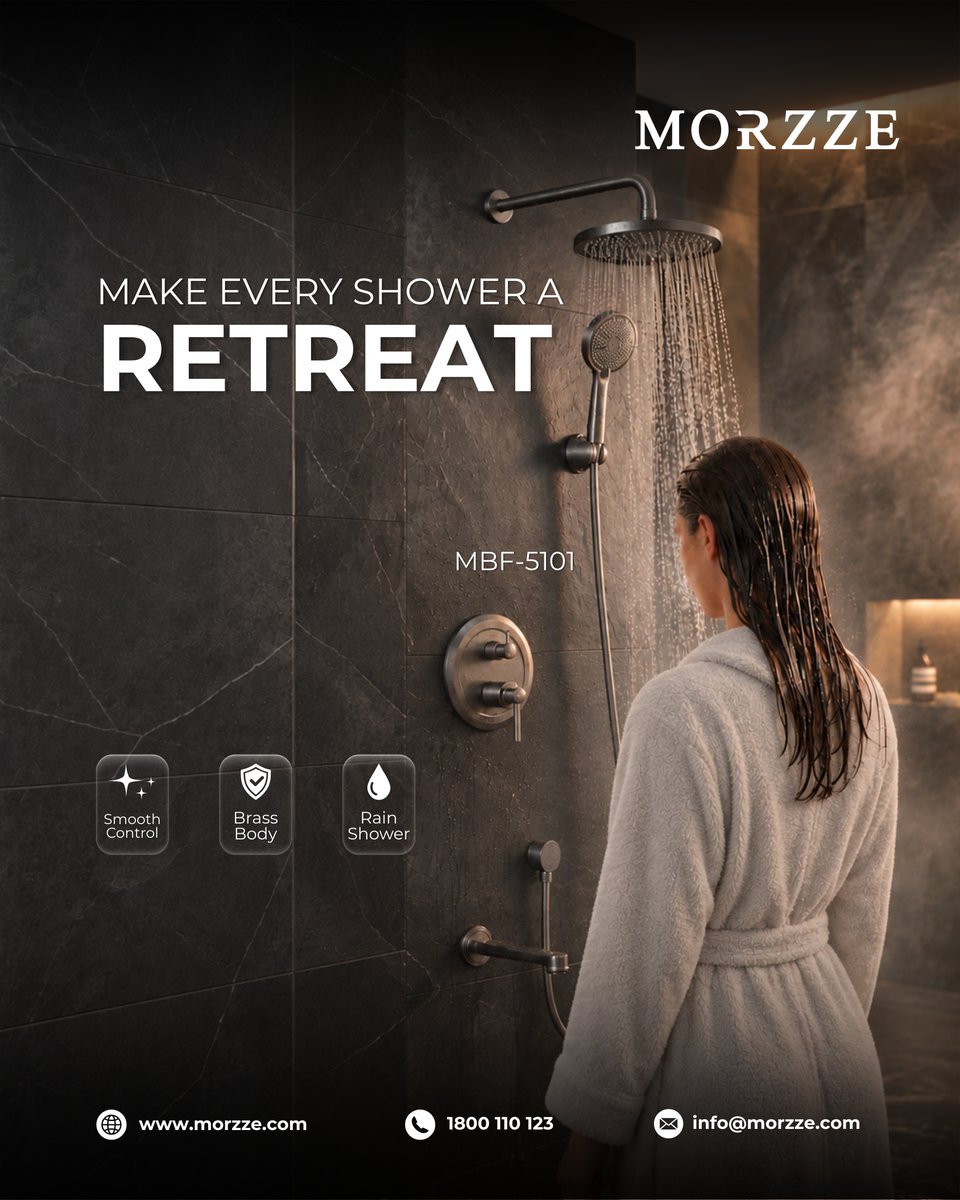 MorzzeIndia's tweet photo. Not just a shower. A moment to pause.

Morzze MBF-5101 brings together rain shower comfort, smooth control and a refined brass body turning an everyday routine into a premium experience.

Make every shower a retreat.

#Morzze #MBF5101 #RainShower #BathroomDesign #LuxuryBath https://t.co/STilMIMG8b