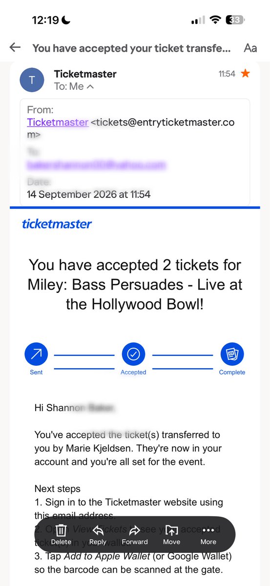 shazbow16x's tweet photo. Beware of @ fav.army5 (Marie Kjeldsen) . I paid £300 for Miley tickets and the Ticketmaster transfer looked SO legitimate, which is why I trusted , but it was a scam .. I never received the tickets. Hoping to be refunded via the bank &amp; fraud report filed. Please be careful!💔 https://t.co/VQBaIiv1tP