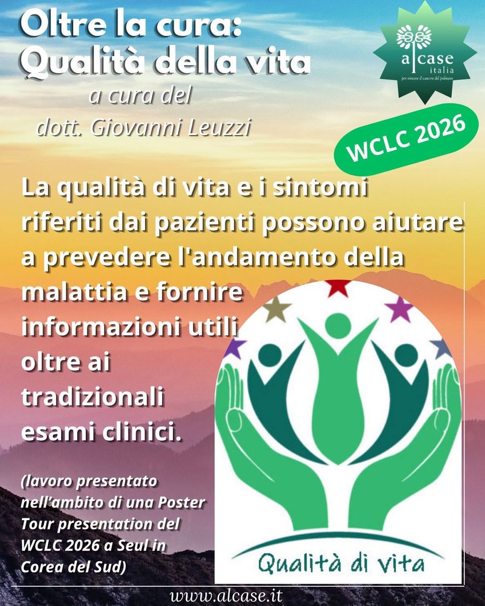 ALCASE_Italia's tweet photo. Al #WCLC2026 il dott. Giovanni Leuzzi presenterà uno studio che mostra come qualità di vita, fatigue e dispnea riferite dai pazienti dopo chirurgia per NSCLC stadio I possano avere valore prognostico per recidiva e sopravvivenza.
https://t.co/oMWhkJ7aFf https://t.co/6Ai2VrAVoa
