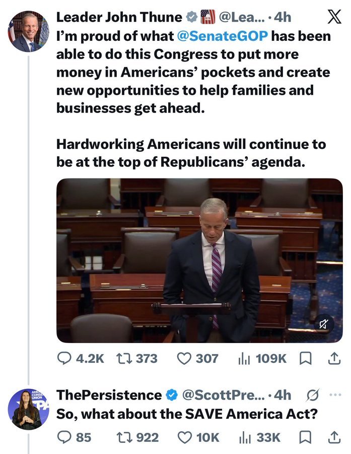 RealScott31's tweet photo. This is day 257 of asking @LeaderJohnThune to pass the SAVE America Act. https://t.co/rsmGueFv7e