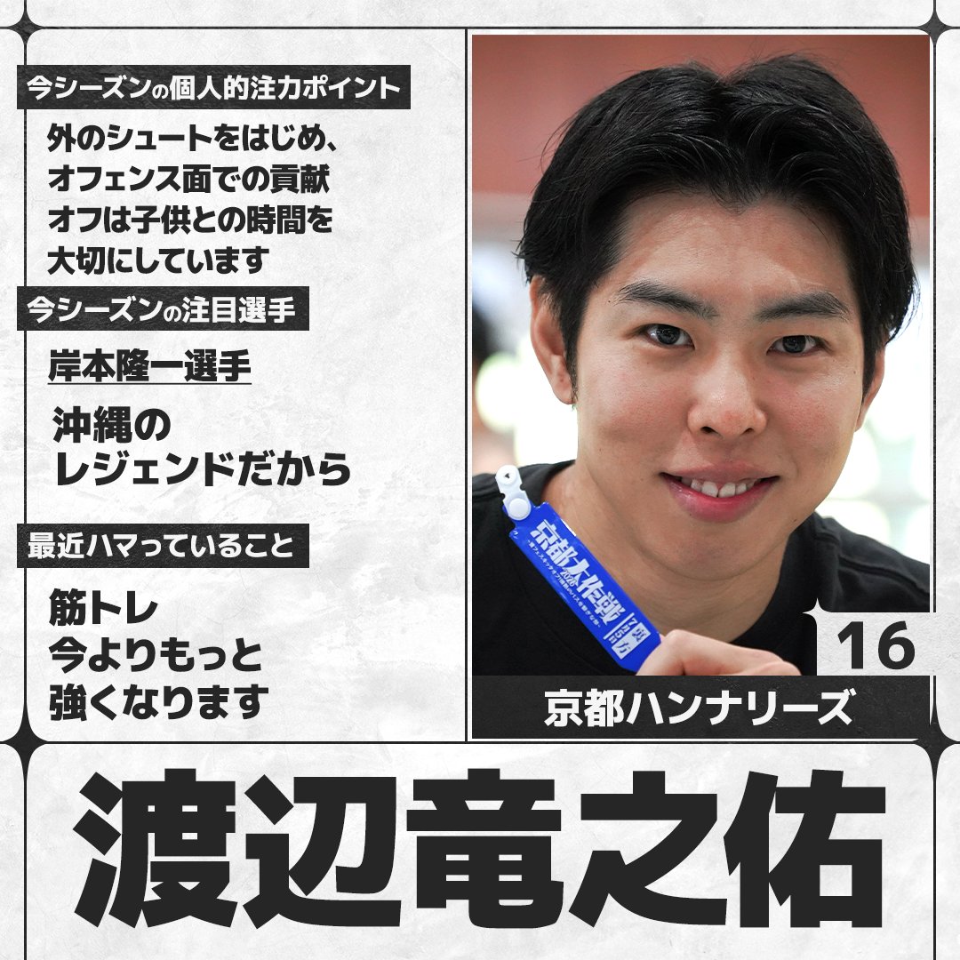 sn_basketball's tweet photo. ／
#Bリーグ 開幕まであと6日🏀
＼
B.PREMIERの選手にアンケートを実施。各選手の回答をお届けします！

#京都ハンナリーズ #渡辺竜之佑（@kyotohannaryz）

全選手の回答はこちら👇
https://t.co/iKIjuaPcXM https://t.co/k0Xvy8XsV6