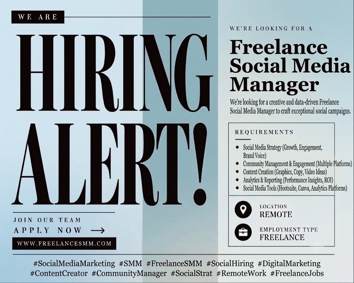real_techihire's tweet photo. Hiring Alert: Freelance Social Media Manager

Apply Now: https://t.co/vJvrF98tab

We’re looking for a creative Social Media Manager.

Location: Remote
Employment Type: Full-Time

#Hiring #SocialMediaManager #MarketingJobs #RemoteJobs https://t.co/I2qG4ry624