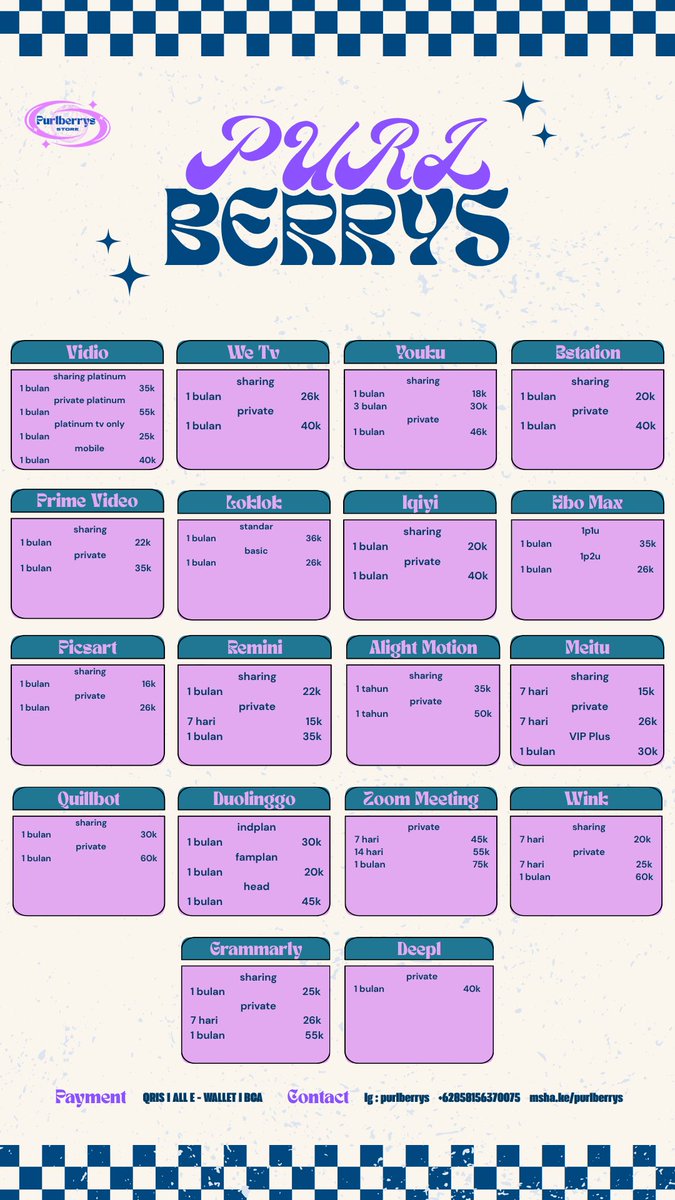 purlbrrys's tweet photo. hai, custpurl🤗
minpurl menyediakan kebutuhanmu terkait aplikasi premium, kebsos, robux, turnitin, unblur, jasa cari e - book, jurnal, dan joki tugas🤩
yuk sung jajan fast by WA dan DM yaw😉🫰🏻
#bealanja https://t.co/FmbJK80oVt