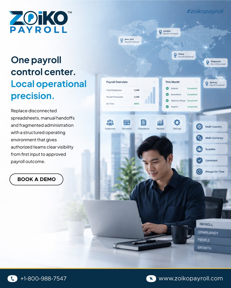 ZoikoPayroll's tweet photo. 💼📊ZOIKO PAYROLL — ONE PAYROLL CONTROL CENTER!

Manage multi-country payroll, compliance, payments &amp; reporting with clear visibility, structured workflows &amp; scalable operations.
🌐https://t.co/QDGOD5TM5l
📞+1-800-988-7547
👉Book Your #ZoikoPayroll Demo Today!
#PayrollManagement https://t.co/5YFVAYflWn