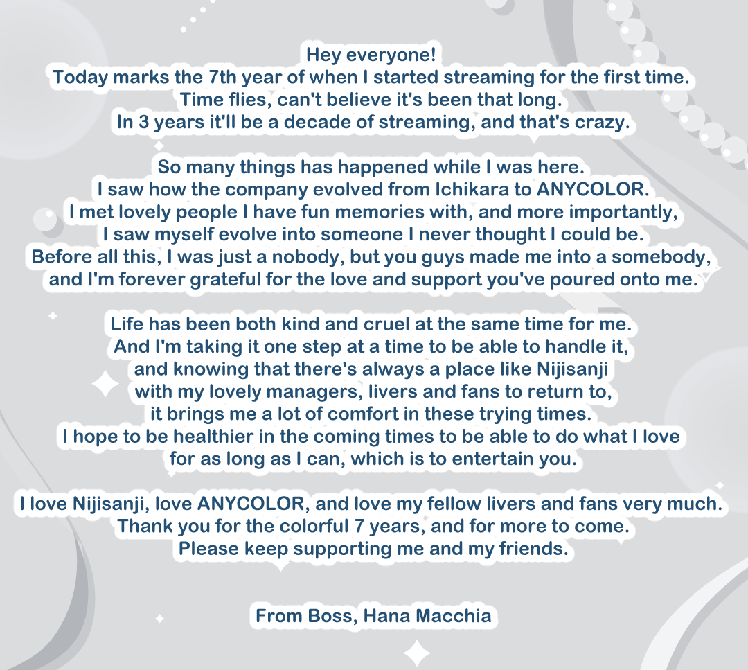 Hana_Macchia's tweet photo. Happy 7 year anniversary to me!
Here's a sentimental little letter from me, nothing scary in here I promise. https://t.co/AXPYCCUMe1