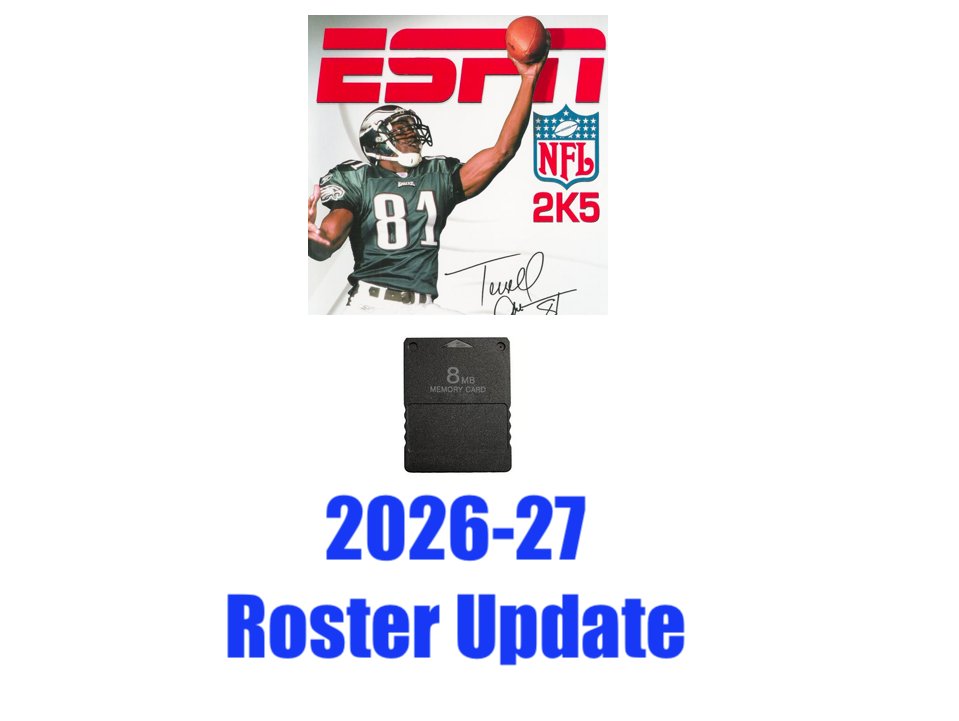VideoGameStart's tweet photo. 2026-27 roster update for ESPN NFL 2K5 now available for PlayStation 2 (PS2): 
Order now: https://t.co/5GE0XW8u2F

✅ 2026-27 roster update
✅ accurate names &amp; attributes
✅ no mods https://t.co/4BsrA554HA