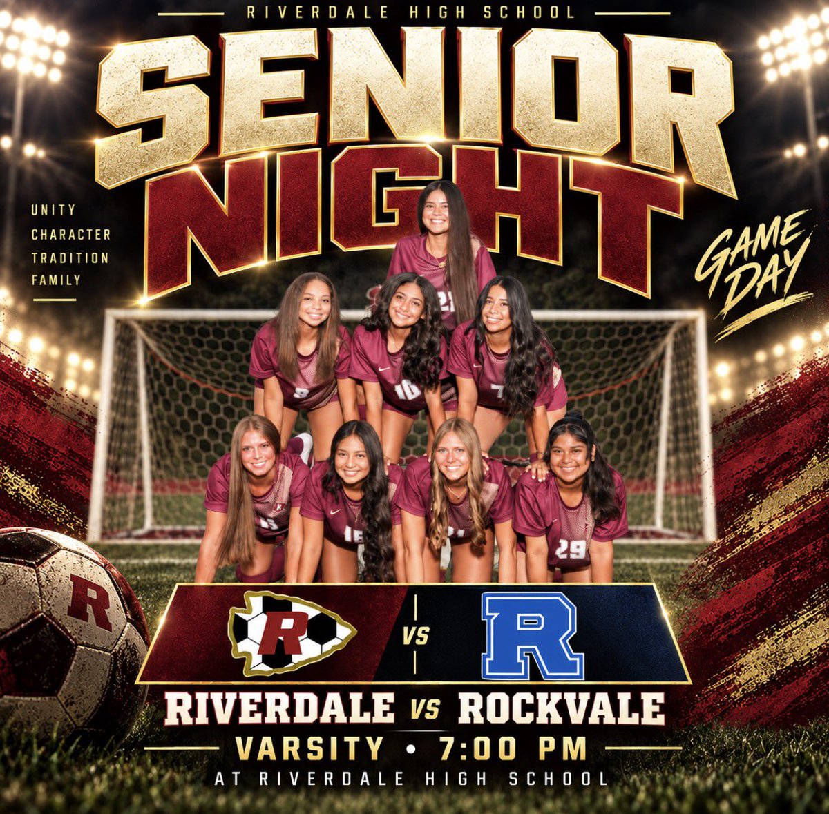 RHSLadyWSoccer's tweet photo. 🏹⚽️ It’s game day and tonight we honor our seniors! 

⏰7:00pm
📍Riverdale High School
💵 $7 https://t.co/Iw5ddHLFrP