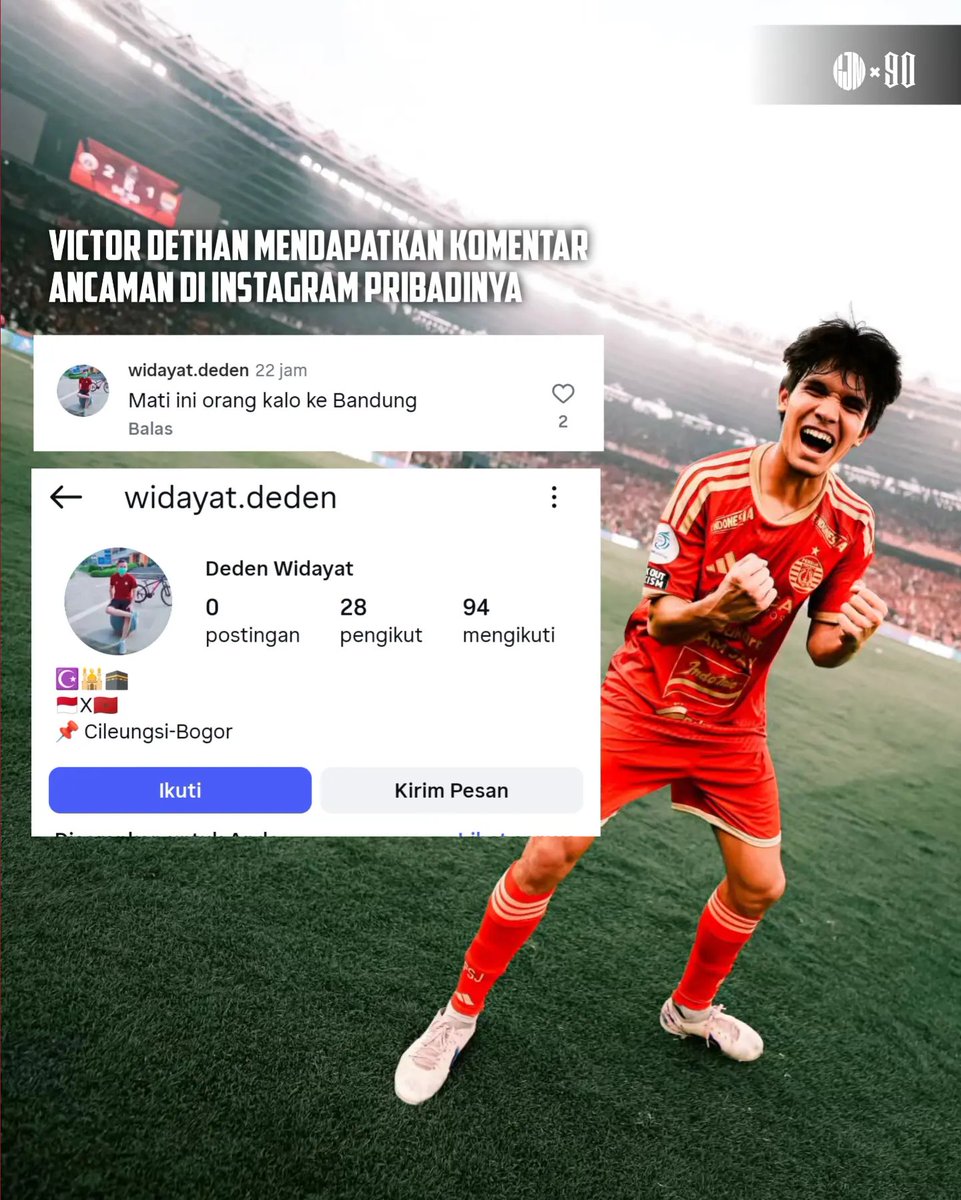 MediaPersija's tweet photo. Victor Dethan mendapatkan Komentar Ancaman di Postingan Instagram Pribadinya. Akun Instagram widayat.deden menulis komentar "Mati ini orang kalo ke Bandung" pada Instagram Pribadi Victor Dethan. 

Waduh gimana nih baru masuk pekan kedua udah ngancem kaya gini? Udah termasuk ancaman pembvnvh4n gak sih ini? Gimana guys komentar kalian? 

📷 90minutepersija

#Mediapersija