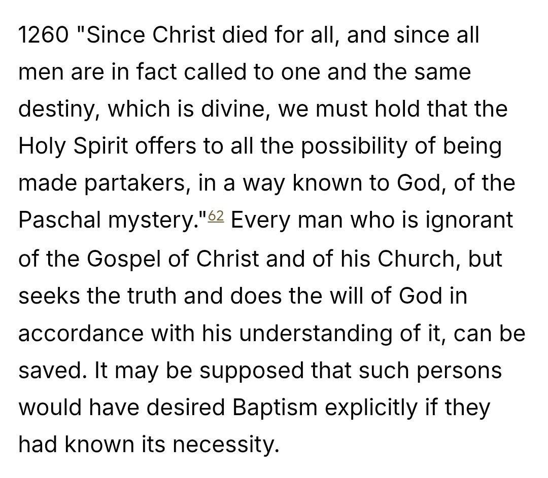DrSD222's tweet photo. @bqiipd @PoliticDeclined @TobyTurner They can be saved by God also, who judges their hearts justly and accordingly. As the Catechism of The Catholic Church explains: https://t.co/a7CVLR8azj