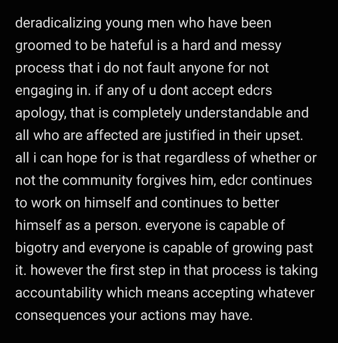 cocoagremlin's tweet photo. and to the people who insist that edcr didnt do anything wrong or that his actions weren't that bad, kindly reflect on yourselves the way the person youre defending has and will hopefully continue to do so https://t.co/AchQ8GwOIv