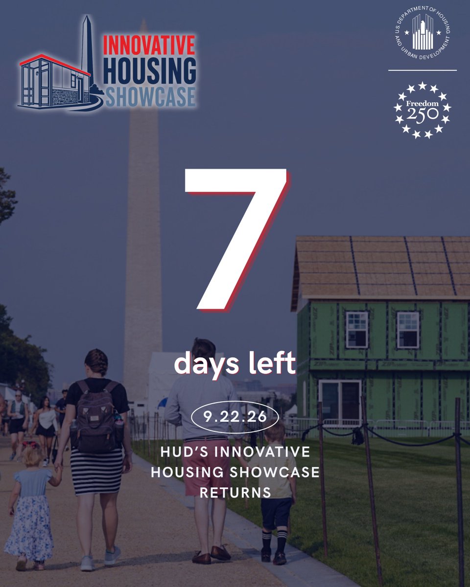 HUDgov's tweet photo. Only one week left until IHS 2026!

What are you most excited to see at the Showcase? https://t.co/fCSVTm4aKq