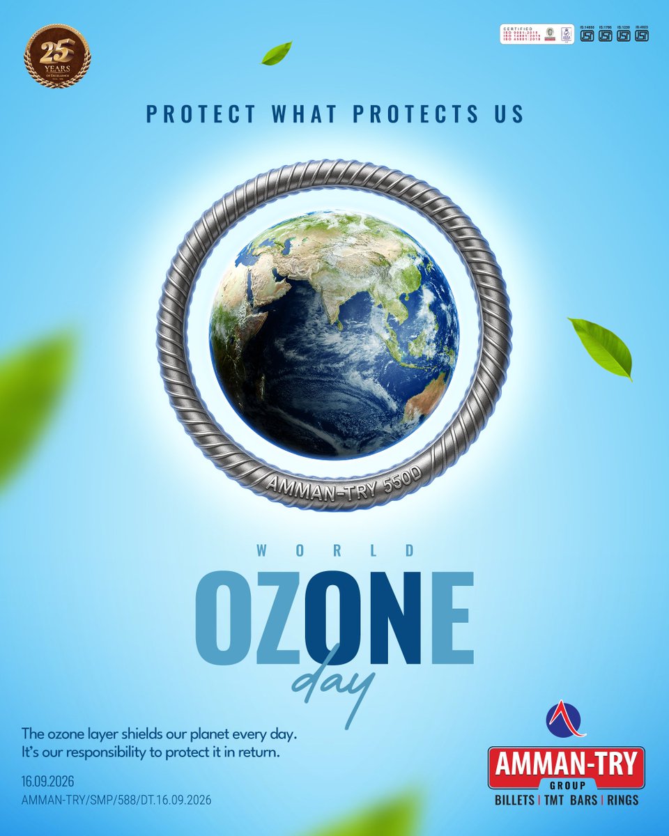 ammantry_tmt's tweet photo. The ozone layer is Earth’s natural shield, protecting life from harmful ultraviolet radiation.

This World Ozone Day, let’s remember that protecting our planet begins with the choices we make today.

#AMMANTRY #WorldOzoneDay #OzoneLayer #ProtectOurPlanet #EnvironmentalResponsible https://t.co/T8ebmT3h0N